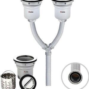 Double Stone and Steel Kitchen Sink Strainer with Sink Hose for Two-Tub Kitchens