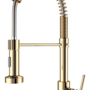 German-made gold kitchen sink mixer tap, solid brass, single handle, pull-down swivel sprayer
